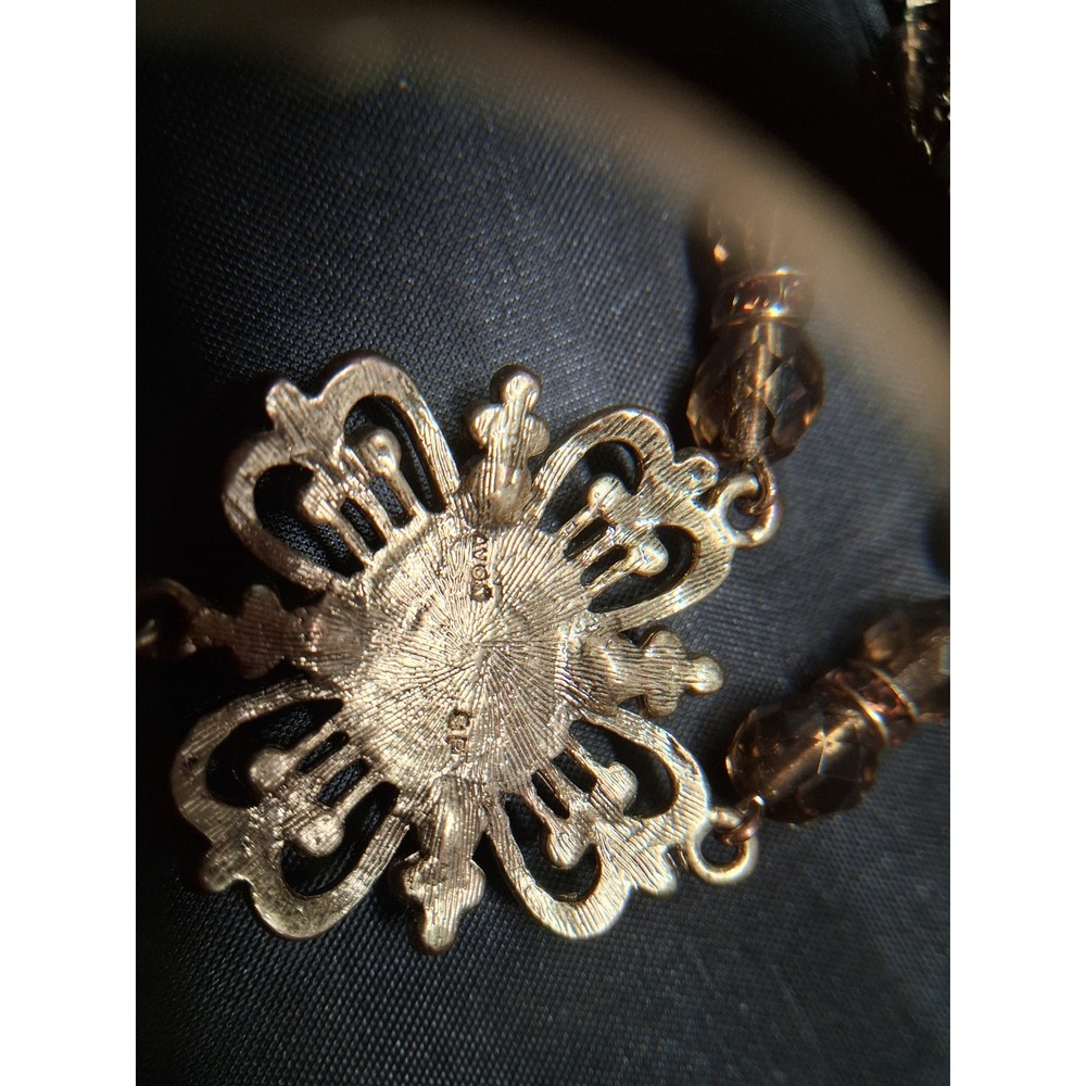 Avon Vintage Gold Tone Filigree Smoky Topaz Amb, Crystal Beaded Pendant Necklace - Picture 6 of 14